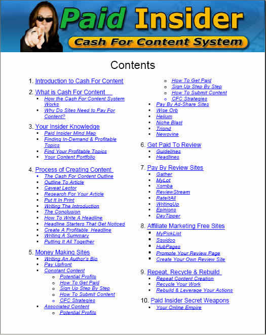 Cash for Content Table